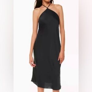 Aritzia Black Satin Halter Midi Dress